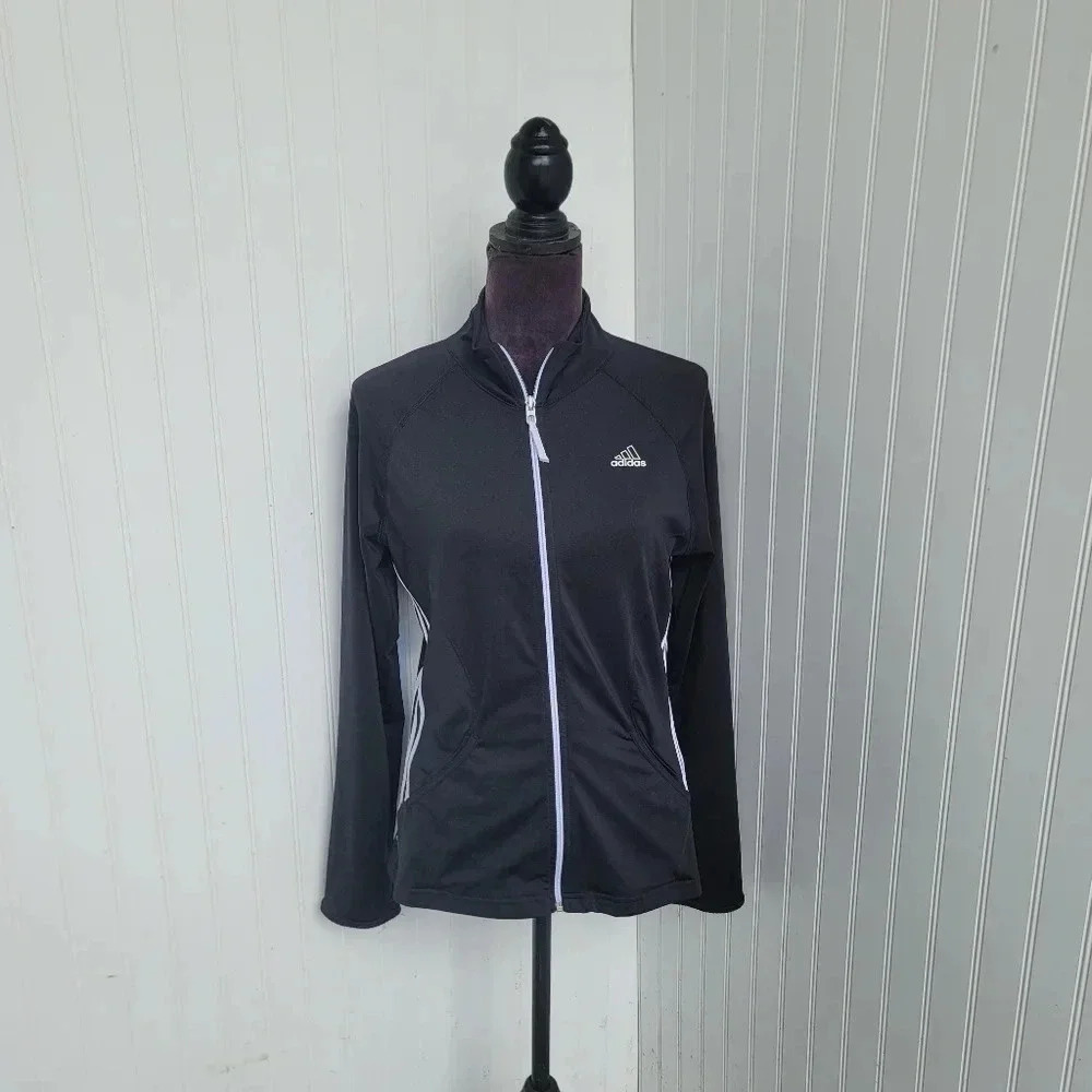 Adidas Womens Jacket Size M Medium Black Active 360 Pockets Running Full-Zip